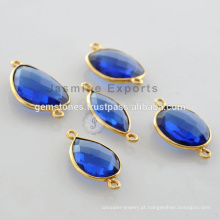 925 Silver Blue Sapphire Gold Plated Bezel Connectors